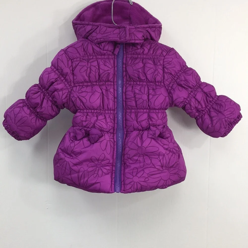 Pink Platinum Purple Daisy Print Coat Bib Set Size 12 M EXCELLENT Condition - Picture 8 of 9